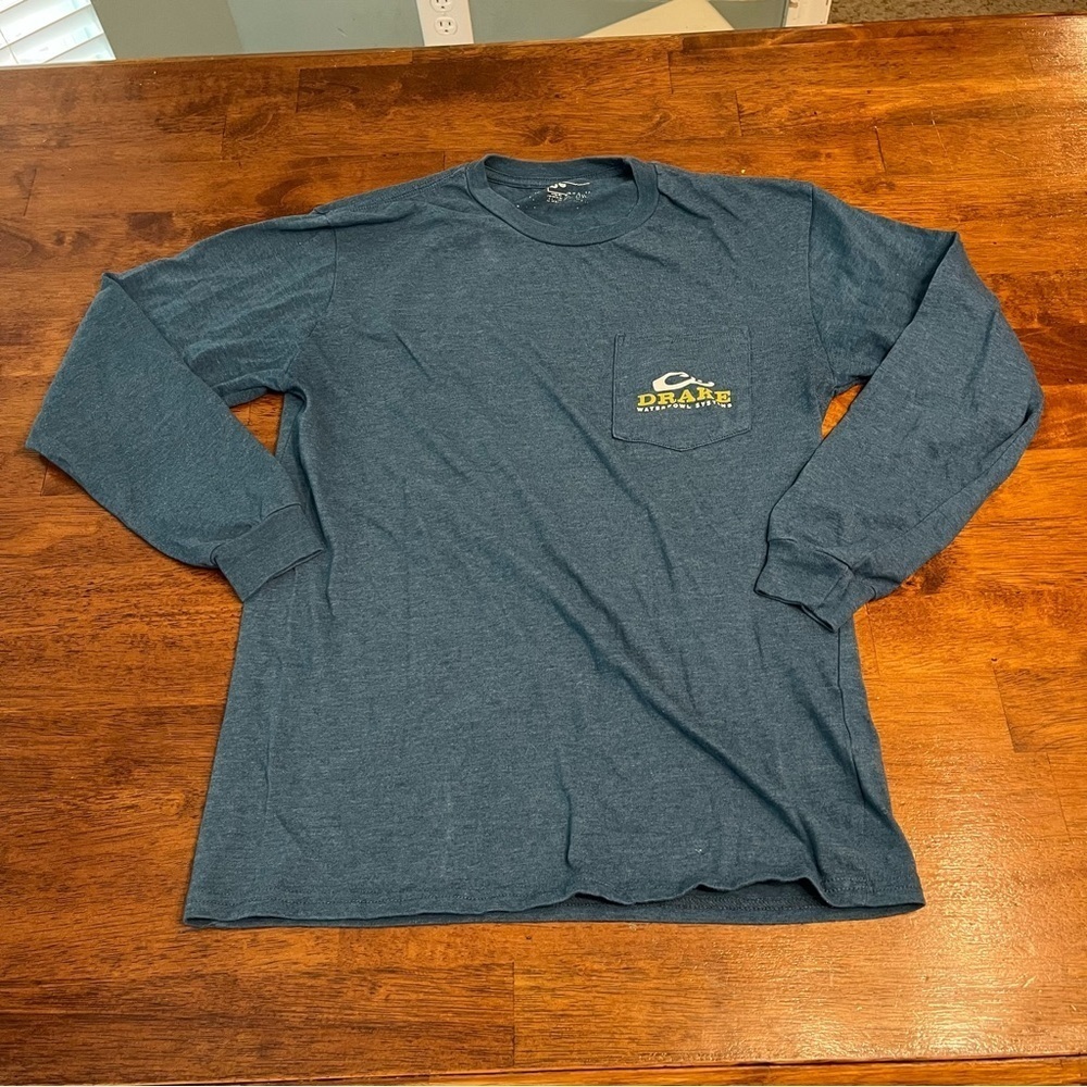 Drake Men's Teal Long Sleeve Tee black lab size small